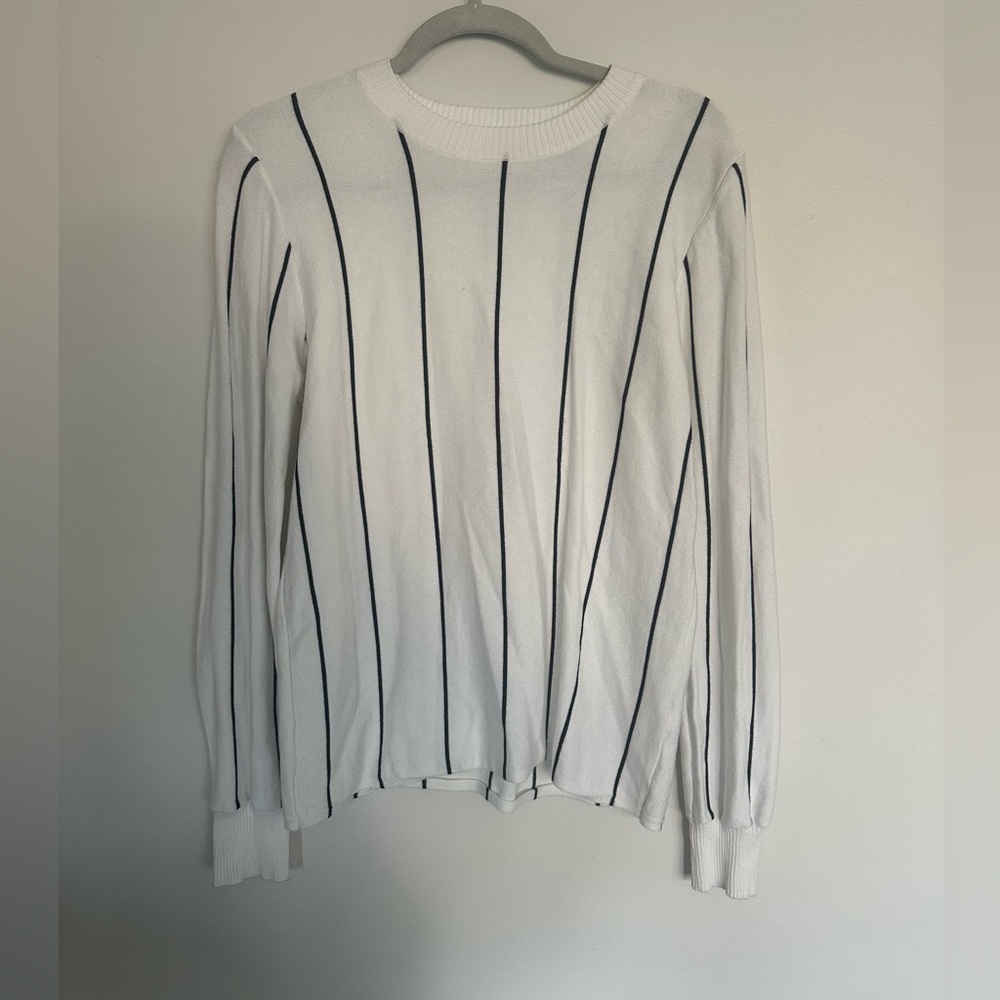 All:Row White Long Sleeve Sweater with Black Vertical Stripes – Size M